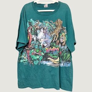 VTG Rare 90s Rainforest Cafe AOP Graphic T-Shirt XXL Green USA Made Rare Animal